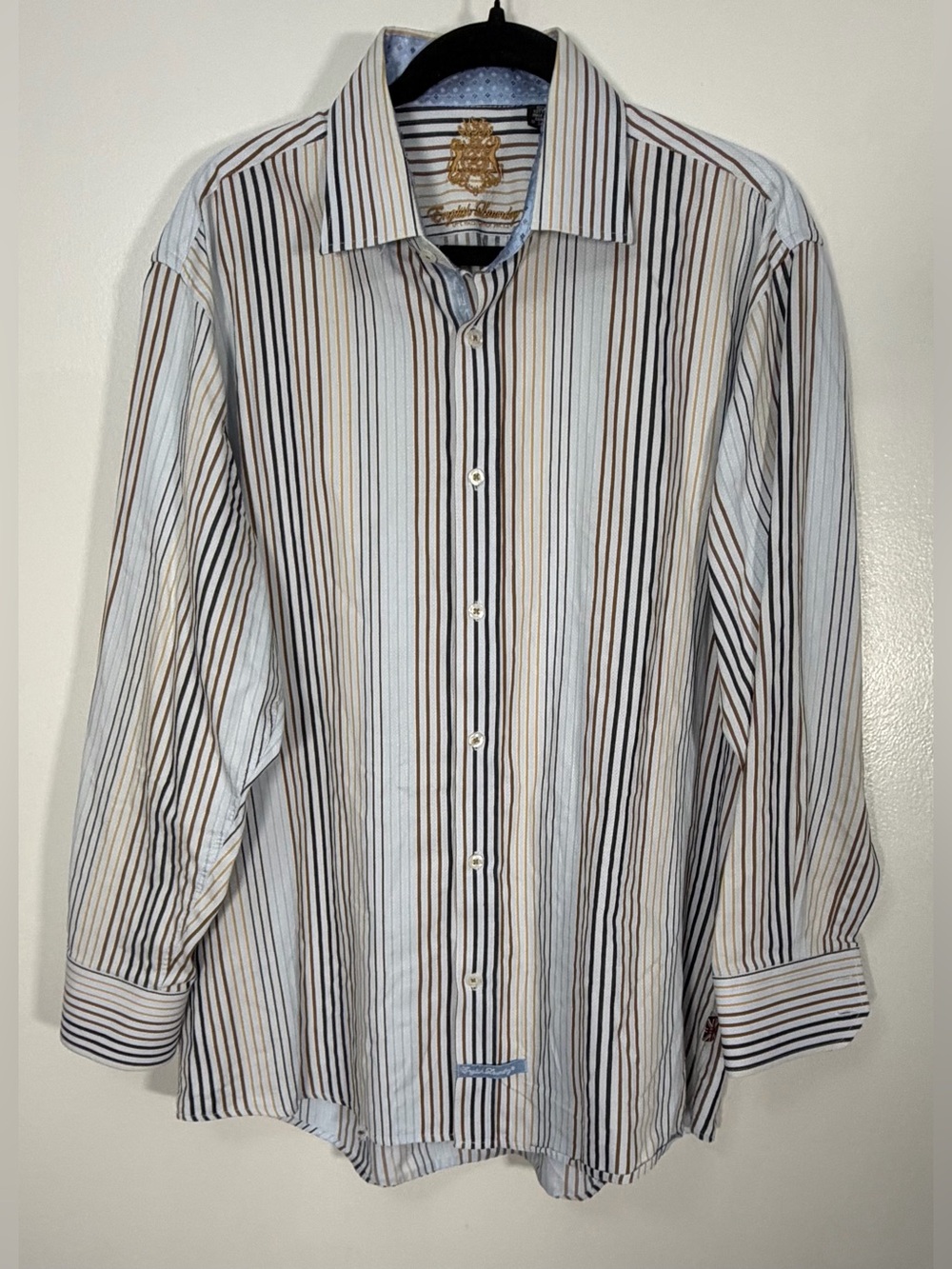 English Laundry Striped Button-Down Shirt - Light Blue, Brown & Navy